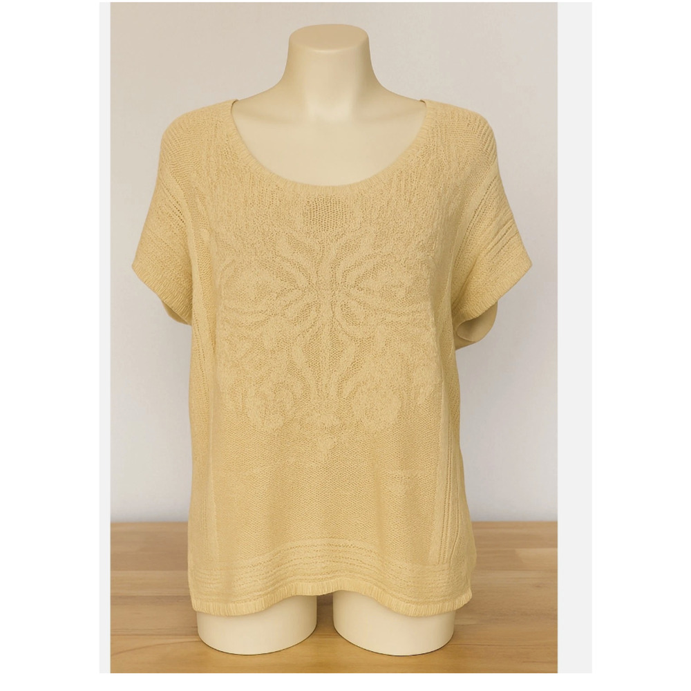 United States Sweater Womens Large Off White Short Sleeve VTG Floral Knit Top